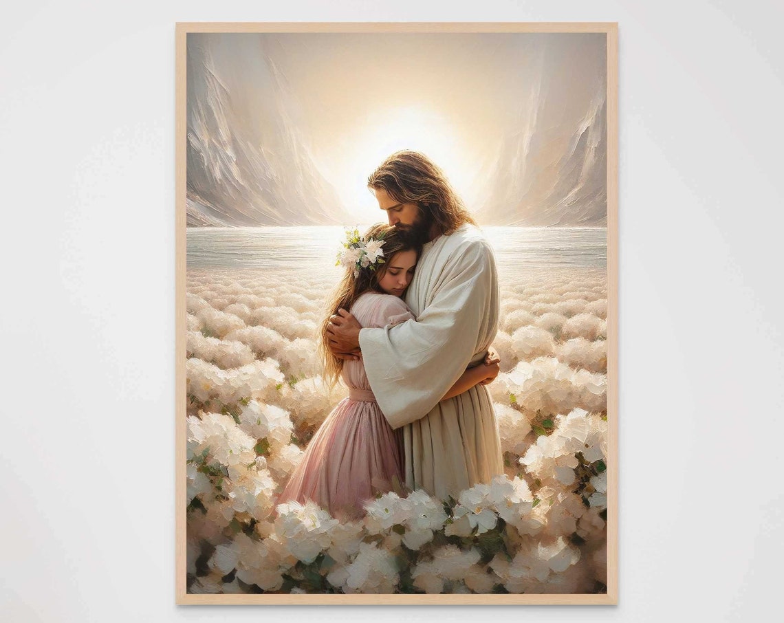 Embracing Faith Christian Art Jesus Hugs Girl Jesus Painting Lds Art Bible Wall Art Christian Women Prints Jesus - Image 7