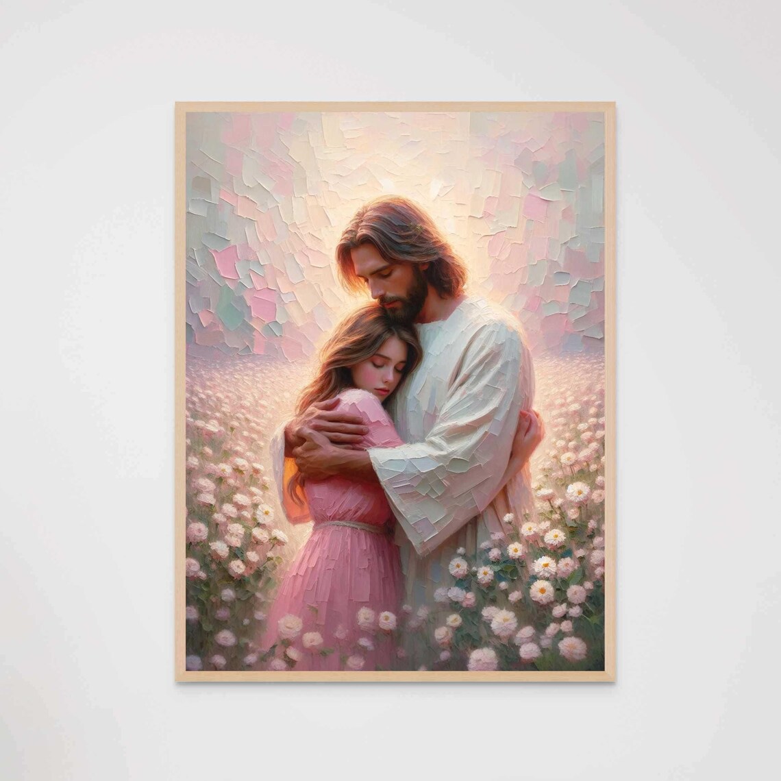 Jesus Christ Embracing Girl Among Daisies Mosaic Style Poster - Image 7