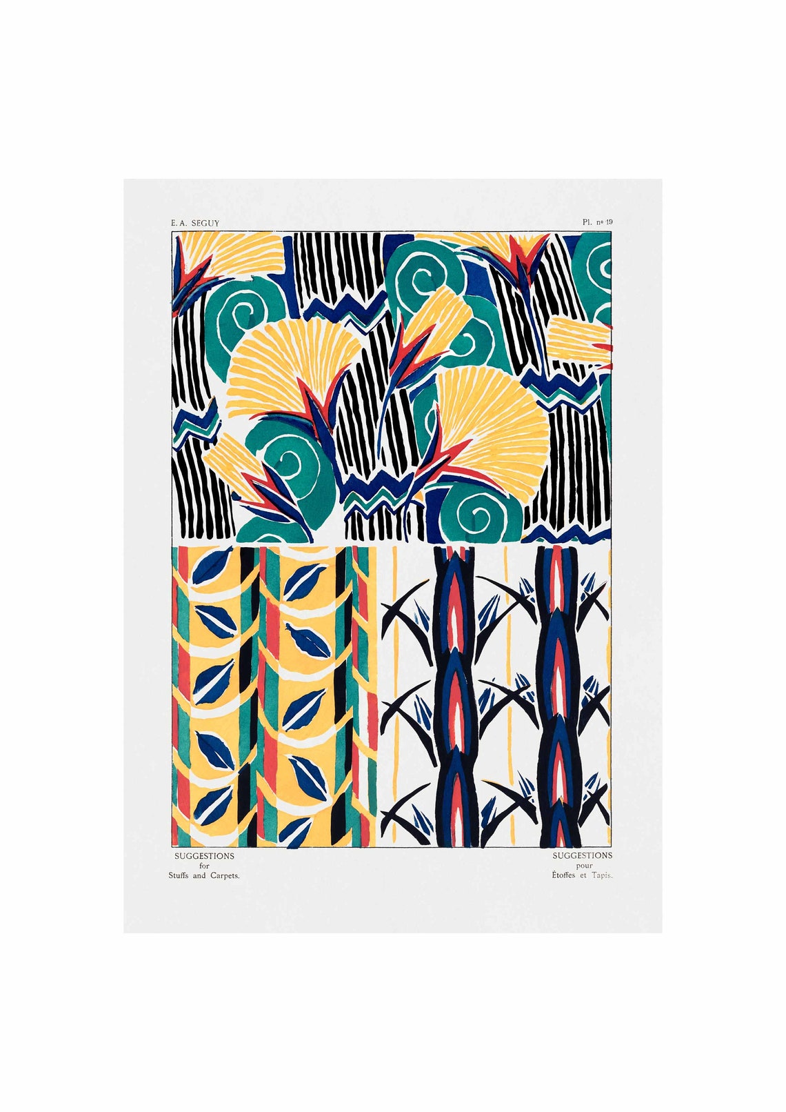 E A Seguy Suggestions Plate 19 Yellow Fan Stripe Leaf Pattern Poster
