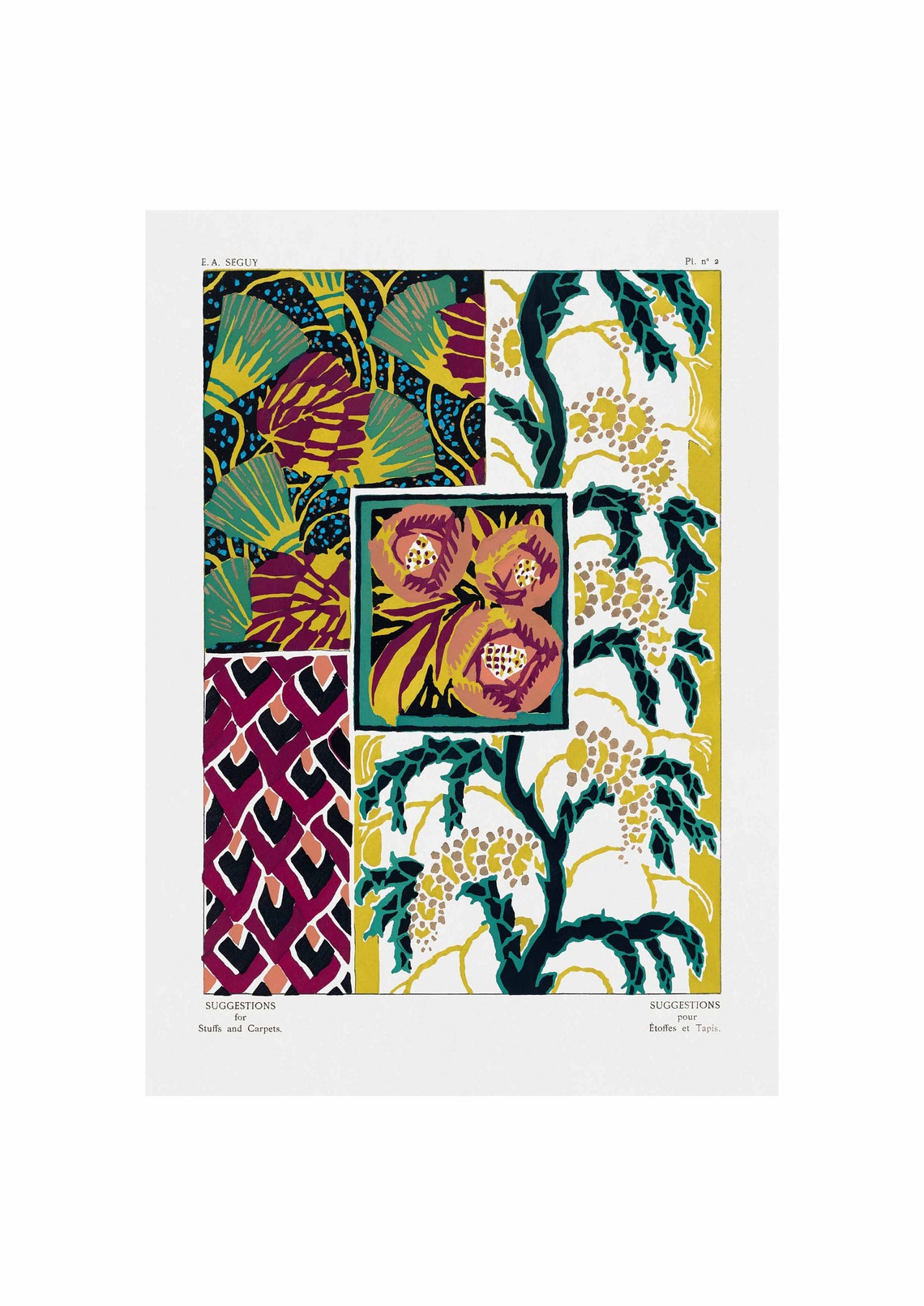 E A Seguy Suggestions Plate 2 Fan Leaf Poppy Zigzag Pattern Poster