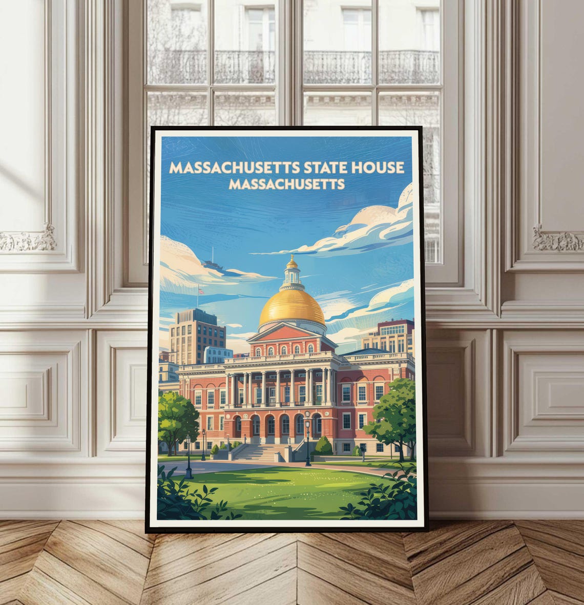 Massachusetts State House Boston Vintage Travel Poster Golden Dome