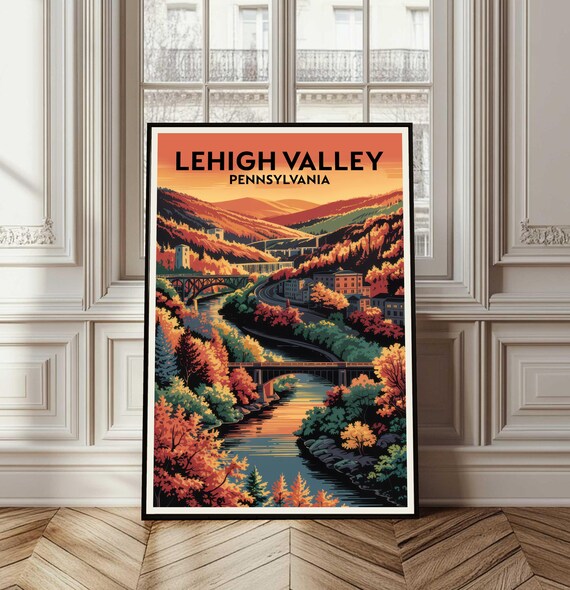 Lehigh Valley Pennsylvania Fall Foliage River Valley Travel Poster