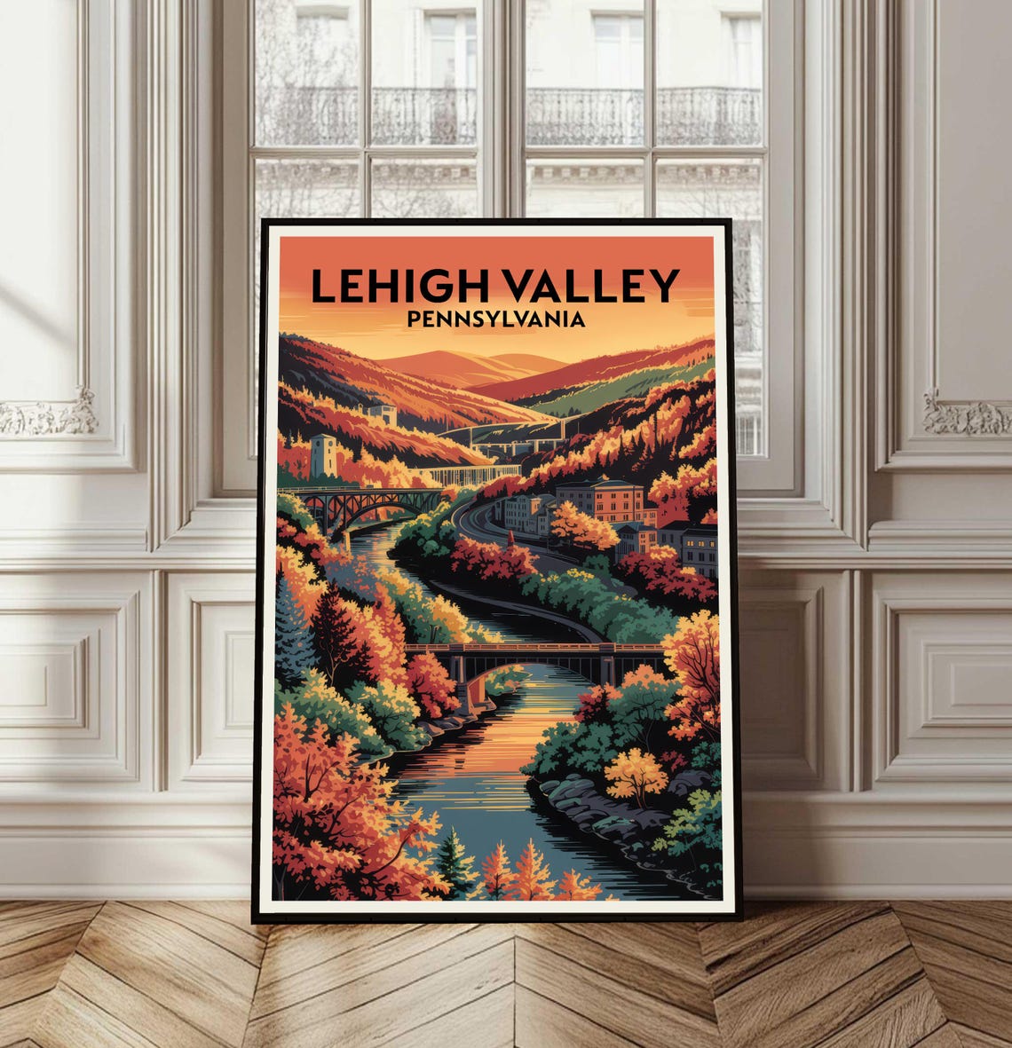 Lehigh Valley Pennsylvania Fall Foliage River Valley Travel Poster