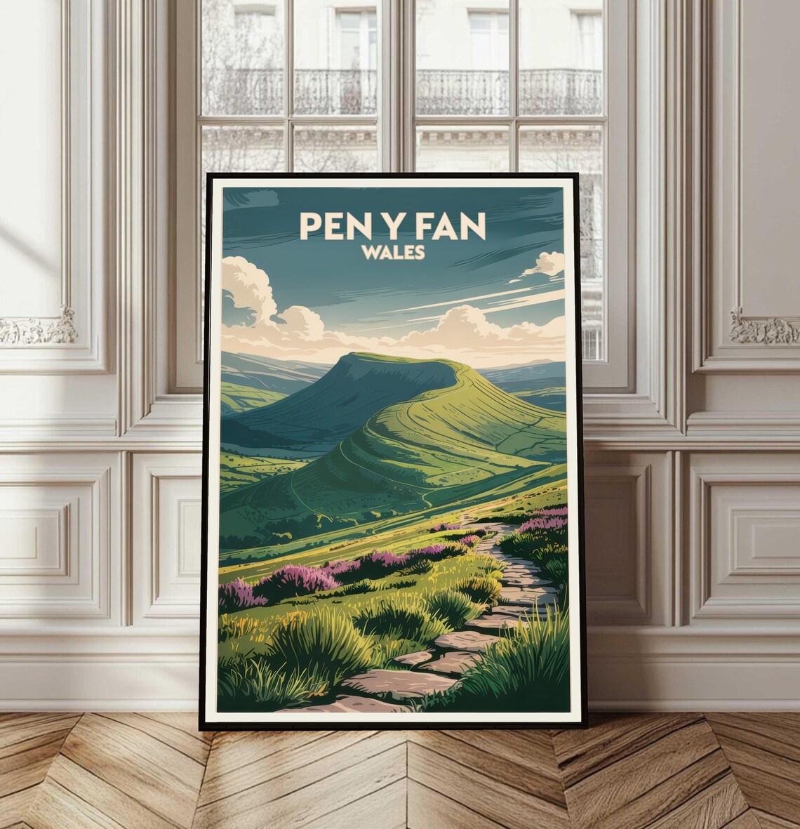 Pen Y Fan Wales Vintage Travel Poster Mountain Hiking Trail Summit