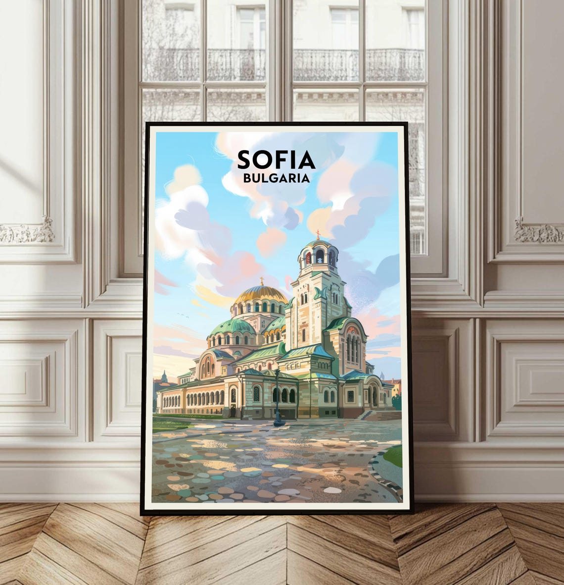 Sofia Bulgaria Nevsky Cathedral Golden Domes Balkan Travel Poster