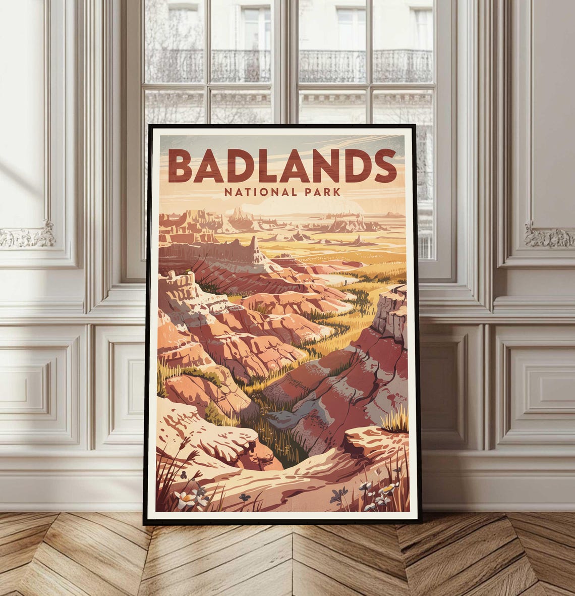 Badlands National Park Rust Canyon Formations Vintage Poster