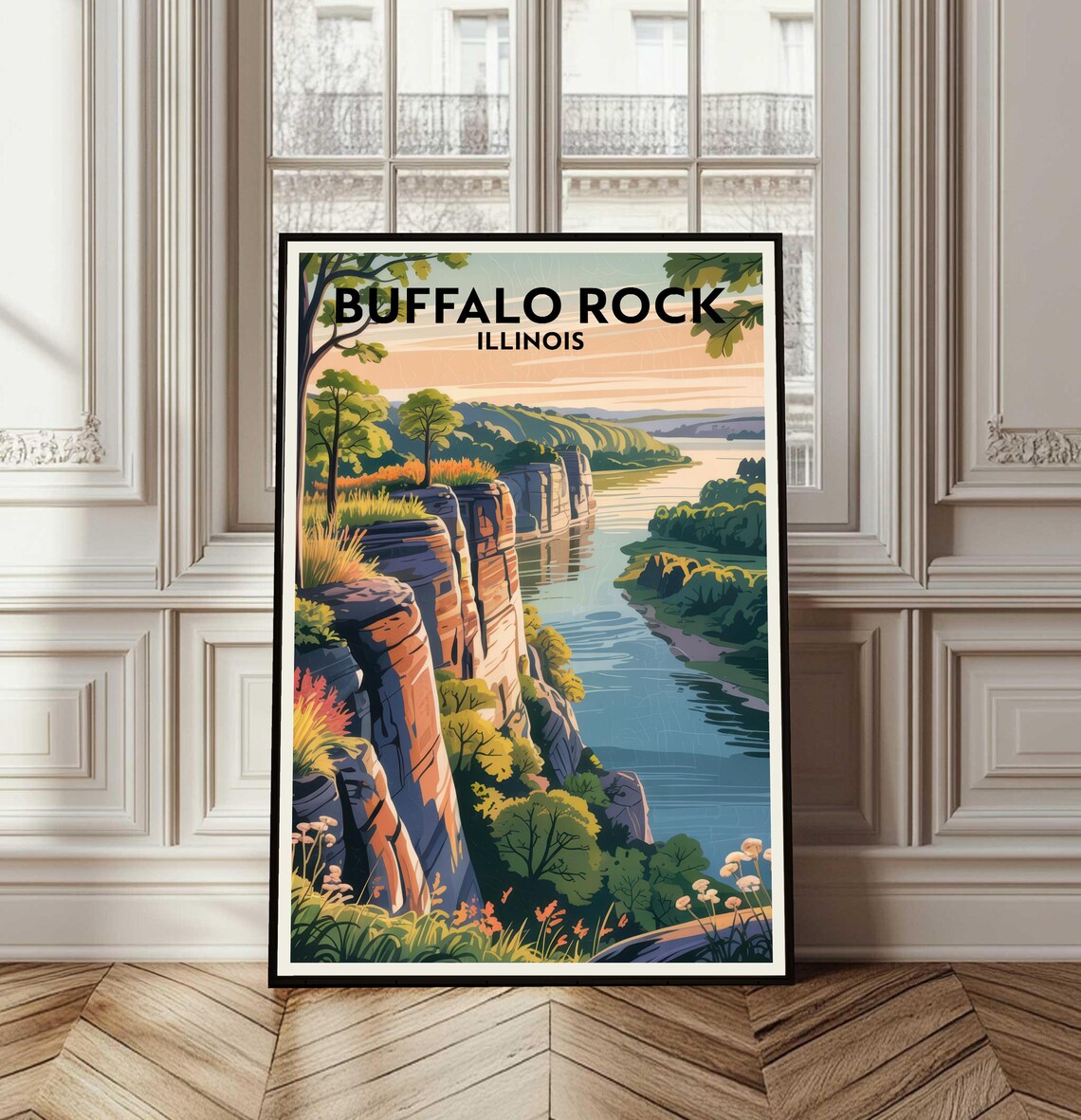 Buffalo Rock Poster Travel Illinois Wall Art Mountain