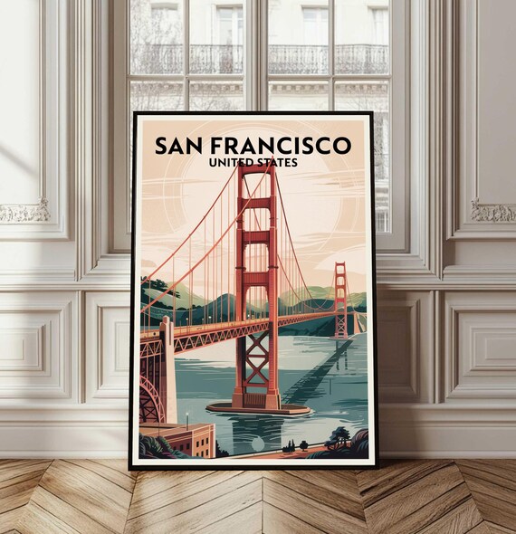 San Francisco Golden Gate Bridge Retro Travel Poster US Landmark