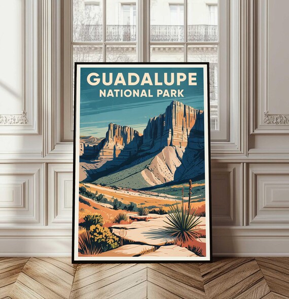 Guadalupe Mountains Texas Desert Cliffs Vintage Travel Poster