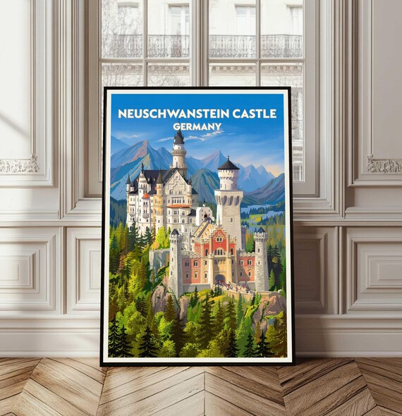 Neuschwanstein Castle Poster Germany Travel Print Art Cityscape