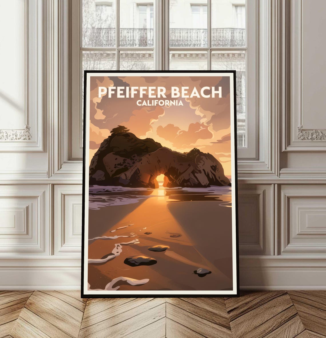 Pfeiffer Beach California Keyhole Rock Sunset Arch Travel Poster
