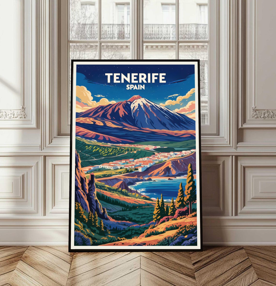 Tenerife Spain Mount Teide Volcano Travel Poster Island Illustration