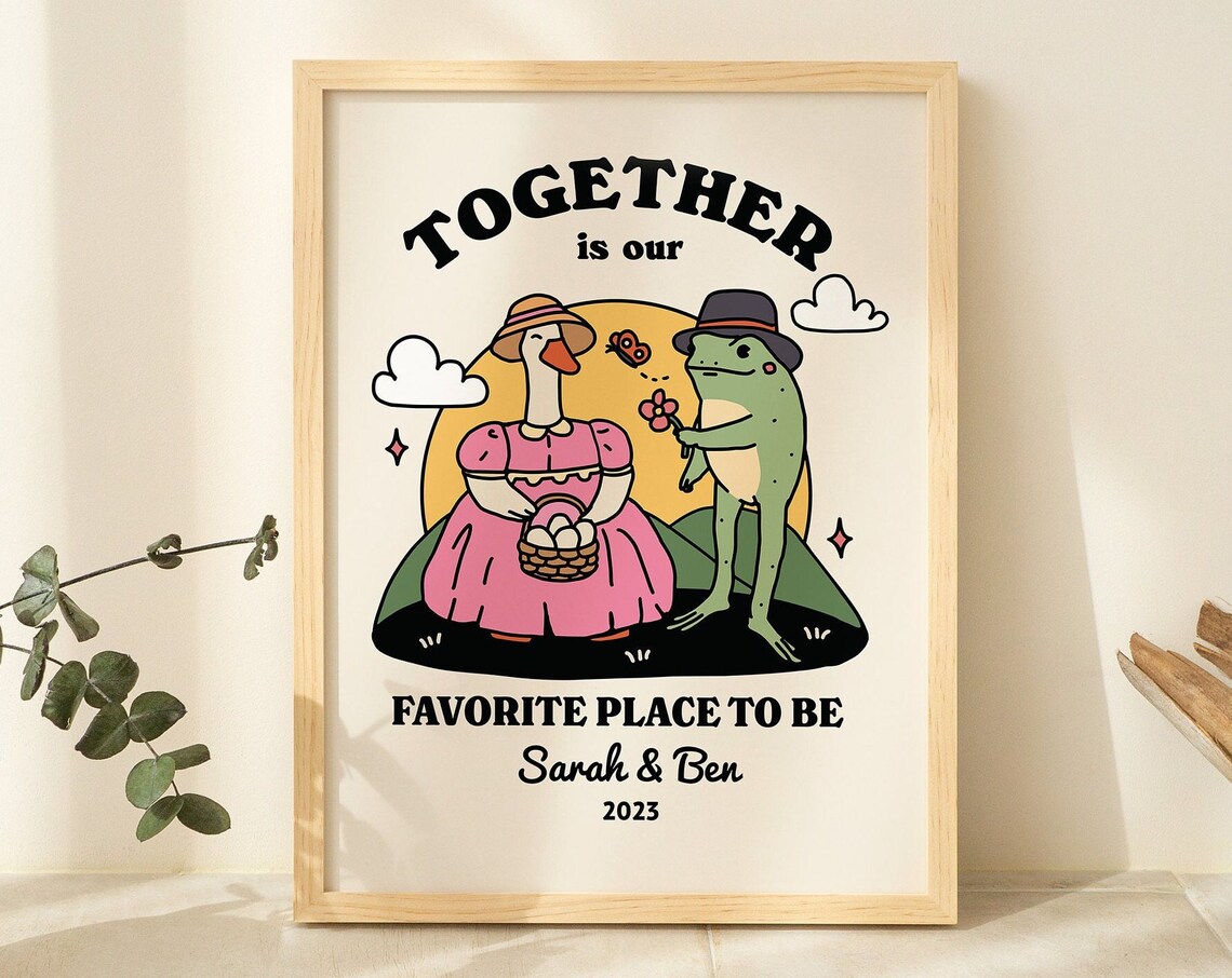 Personalized Couple Frog Illustration Romance Art Print
