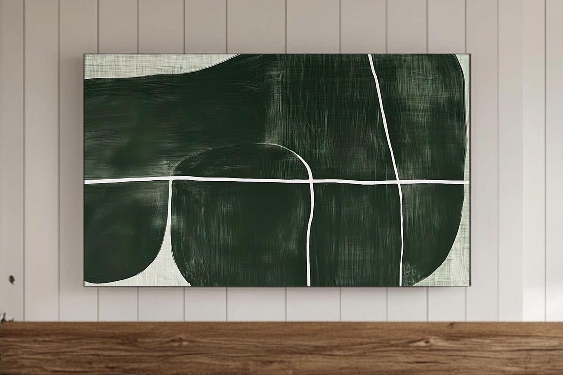 Dark Green Abstract Organic Shapes Japandi Minimalist Wall Art