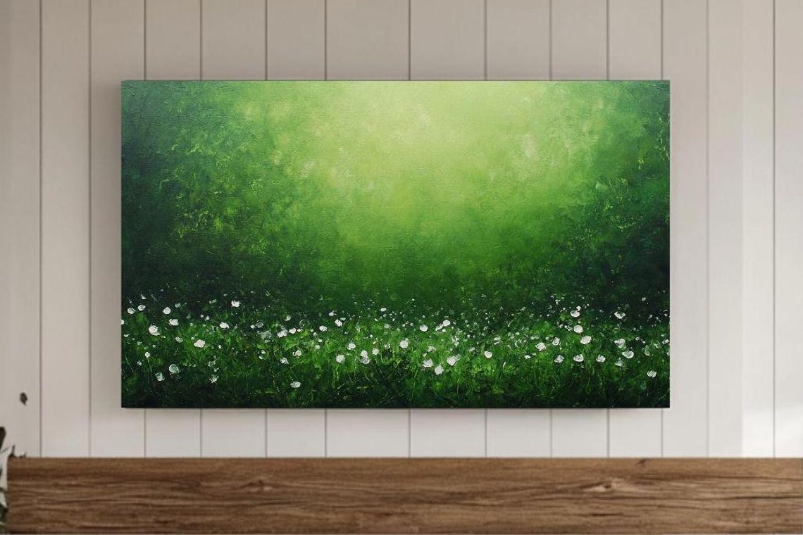 Abstract Emerald Forest White Wildflowers Dreamy Nature Poster