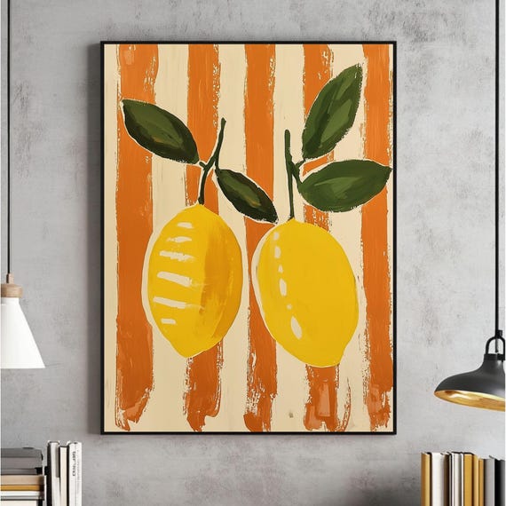 Lemons Art Print And Stripes Modern Wall Kitchen Decor Cute Lemon File