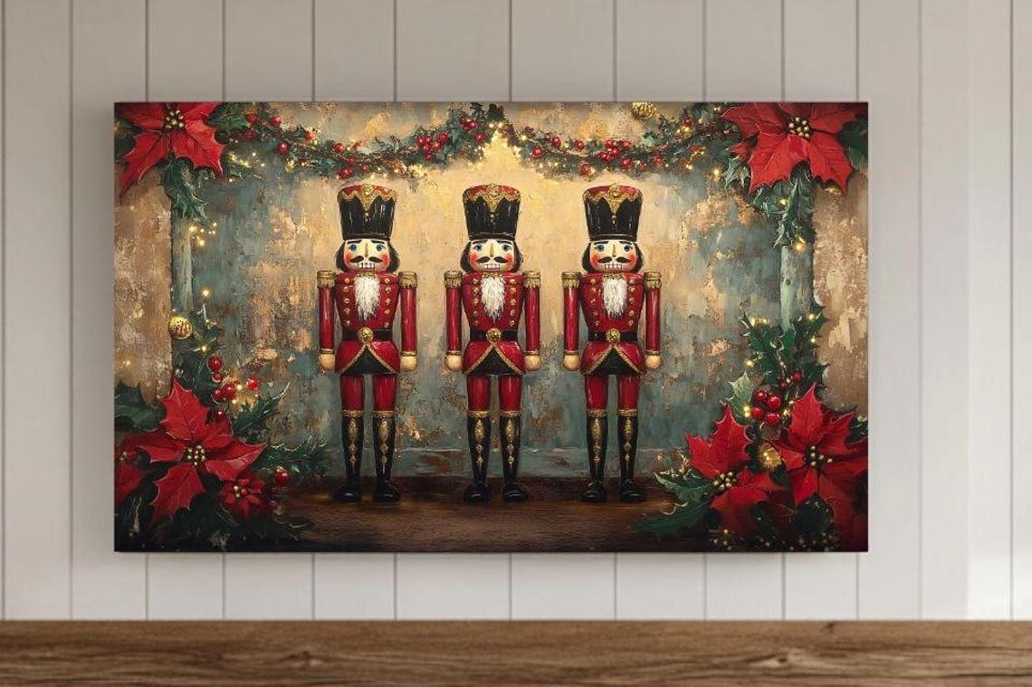 Classic Red Christmas Nutcrackers With Poinsettias Holiday Poster
