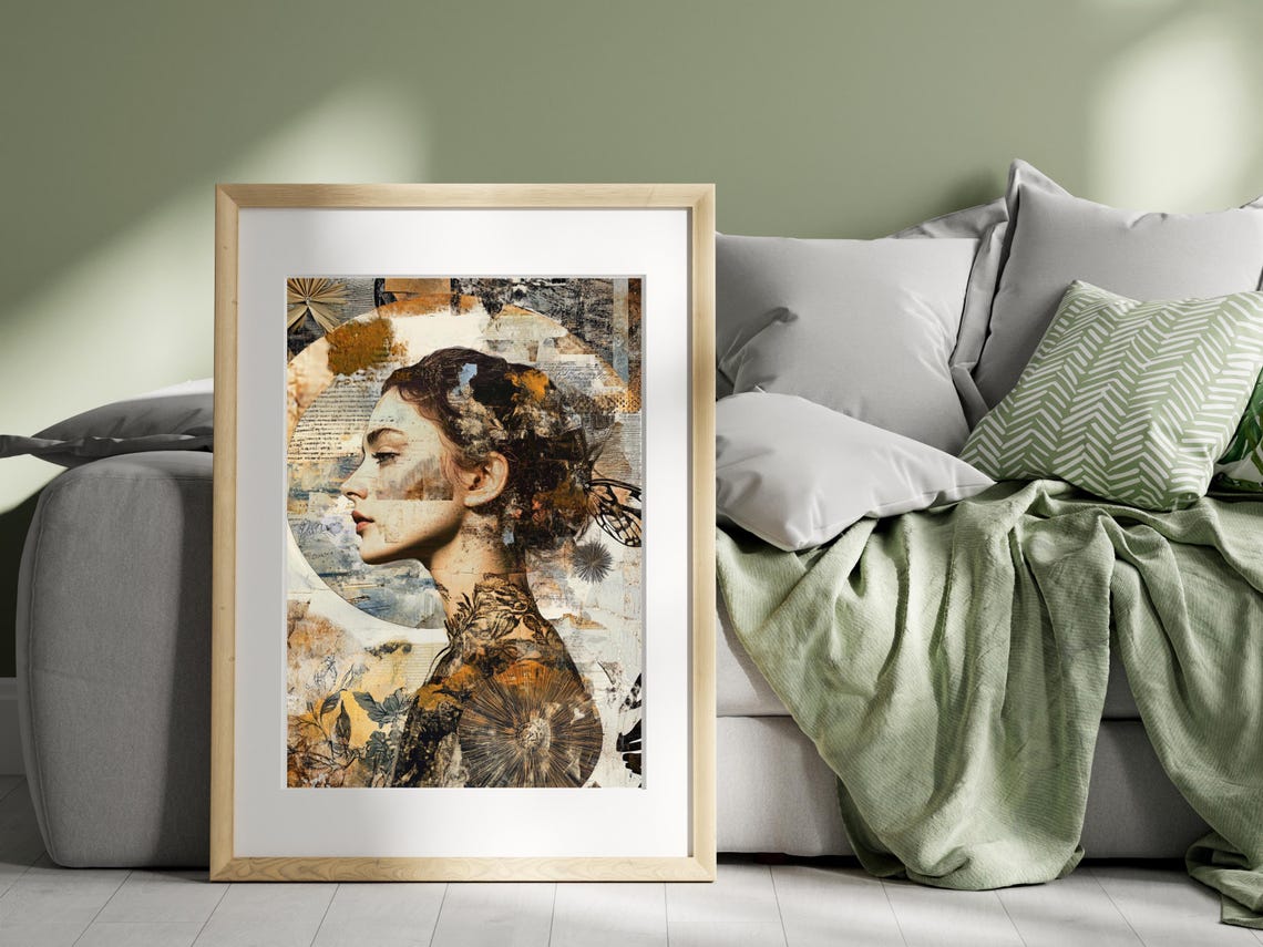Botanical Collage Woman Portrait Mixed Media Surreal Art Feminine Nature