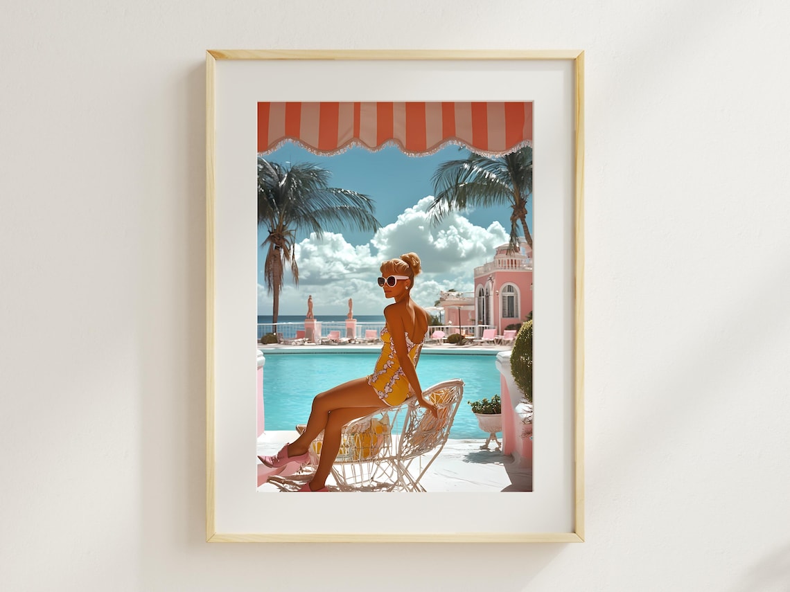 Slim Aarons Style Poolside Vintage Glam Coastal Print