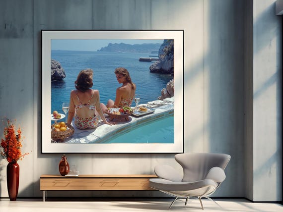 Retro Poolside Wall Art Slim Aarons Inspired Mediterranean Print Vintage Glam Summer Decor