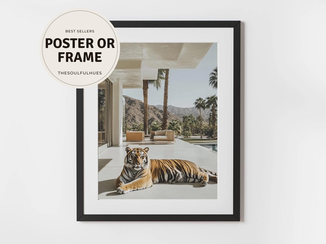 Palm Springs Tiger Modern Desert Villa Retro Glamour Art Poster