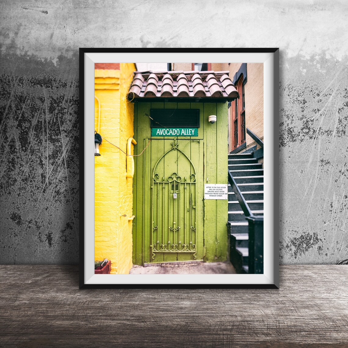 Avocado Alley Colorful Green Door Alleyway Photography Poster
