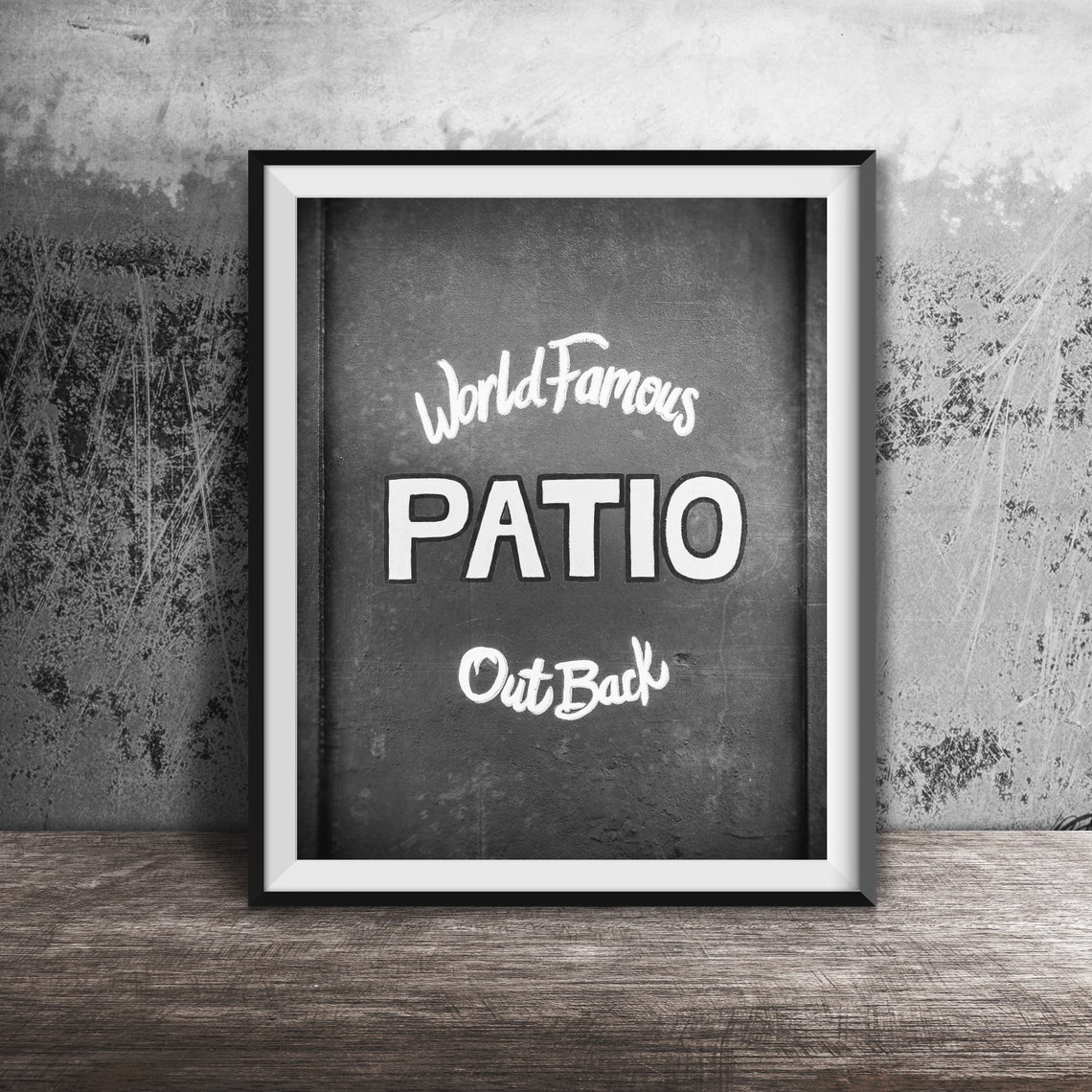World Famous Patio Out Back Hand Painted Blue Wall Word Art Poster - Image 2