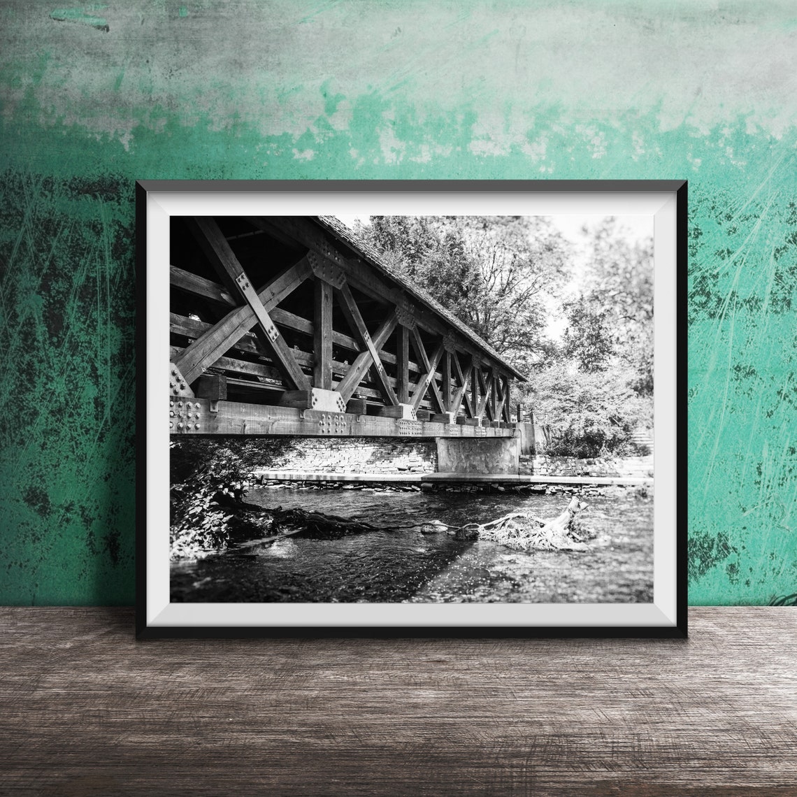 Covered Bridge Unframed Chicagoland Photography Print Naperville Illinois Riverwalk Wooden Covered Bridge - Image 2