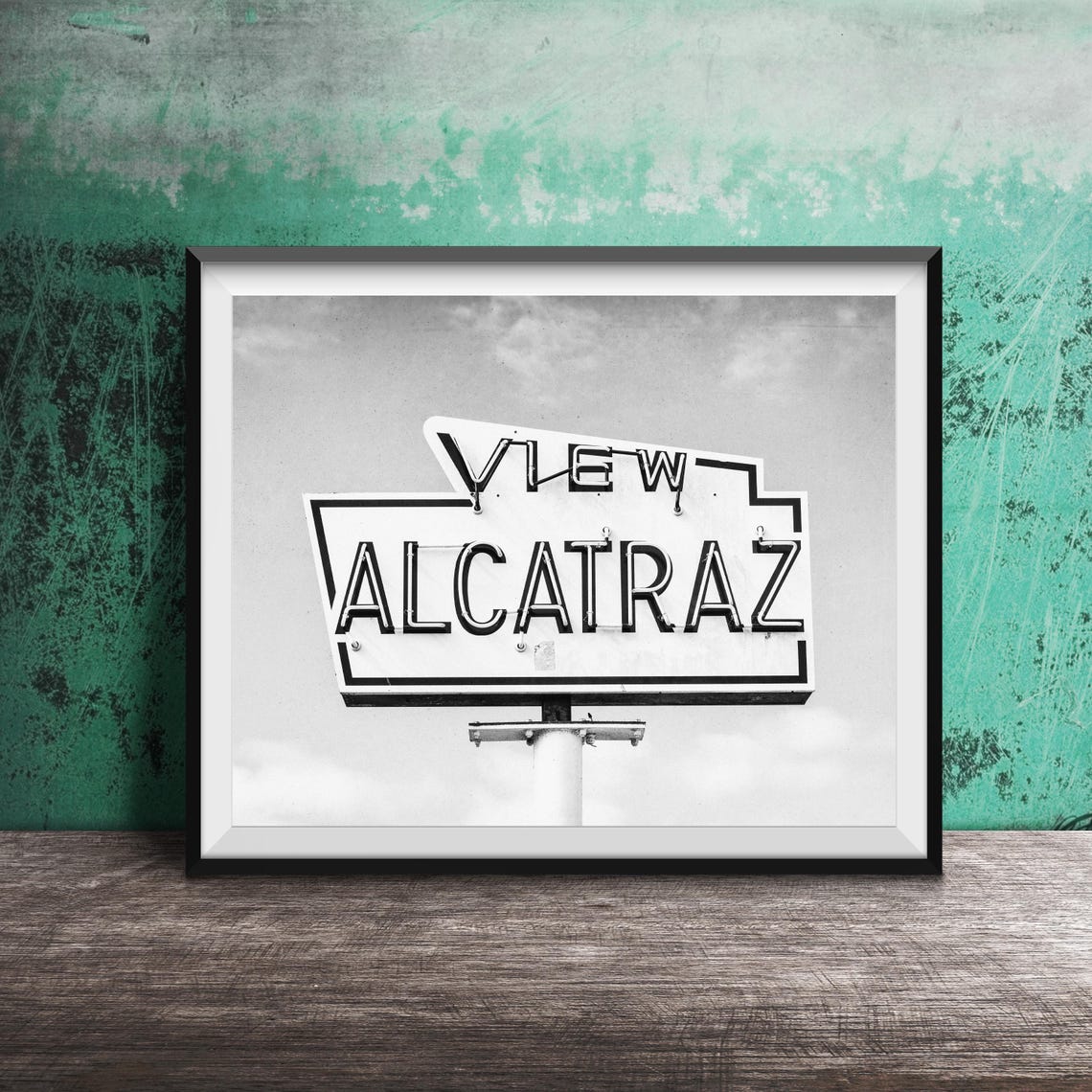 View Alcatraz Neon Sign Blue Sky San Francisco Travel Poster - Image 2