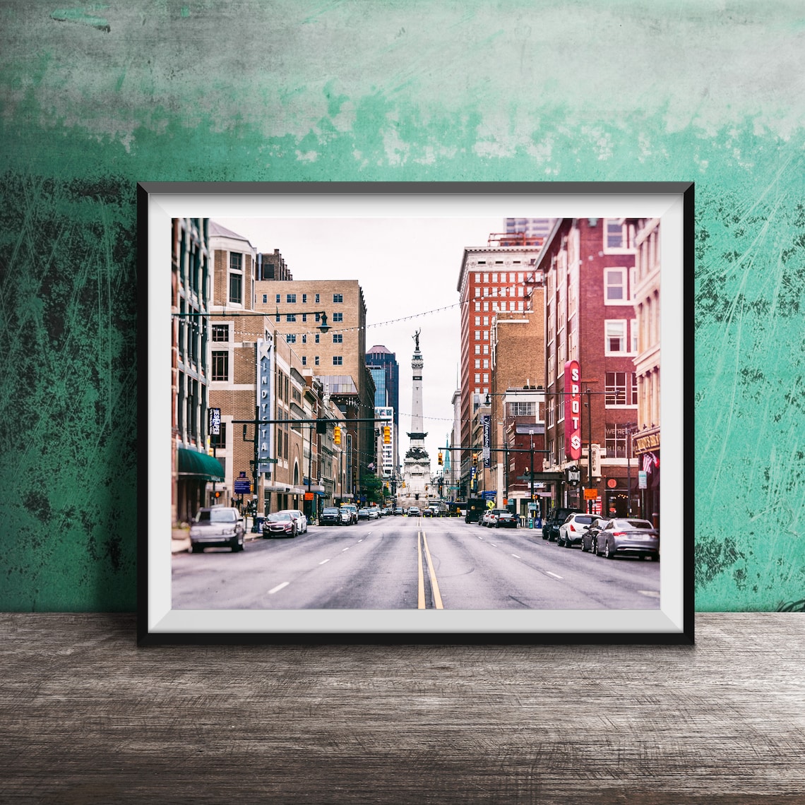 Indianapolis Monument Circle Downtown Street Scene Photography Poster