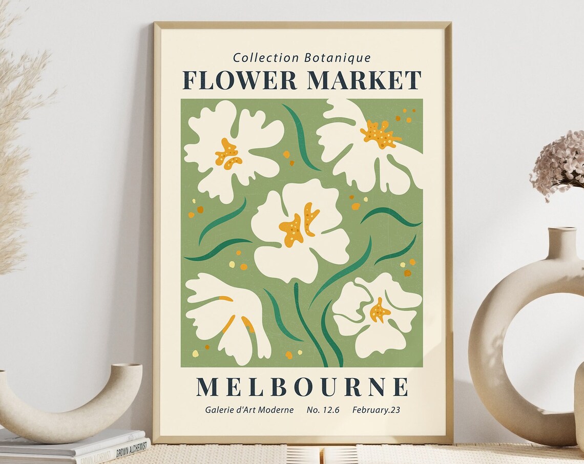 Melbourne Flower Market Botanical White Blossom Museum Exhibition Poster - Image 4