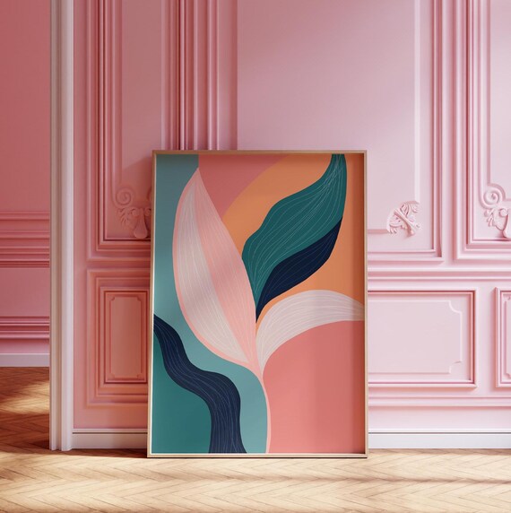 Abstract Tropical Leaves Poster Modern Botanical Line Art Decor