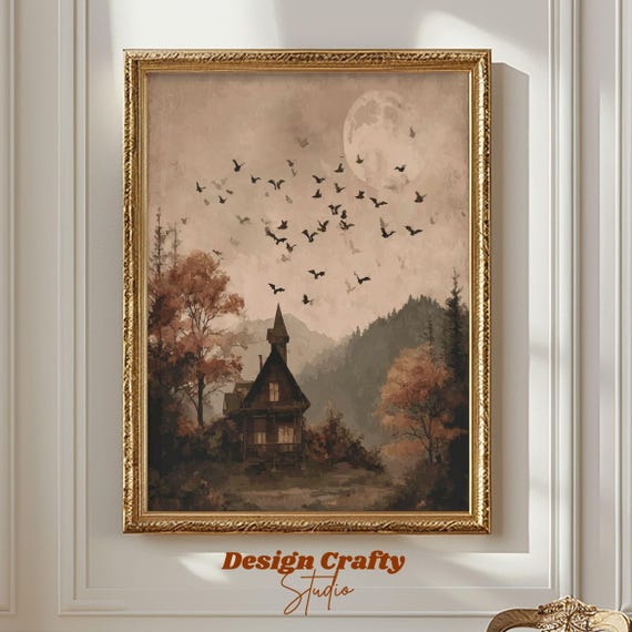Haunted House Wall Art Gothic Victorian Mansion In Dark Forest Spooky Halloween Home Decor