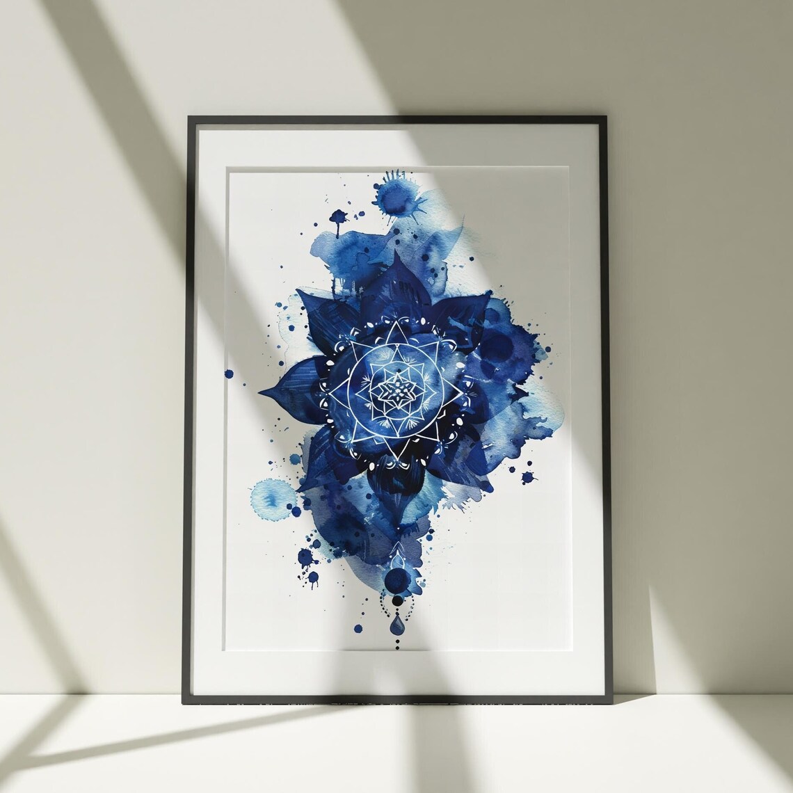 Navy Blue Mandala Watercolor Zen Meditation Wall Decor Art Poster