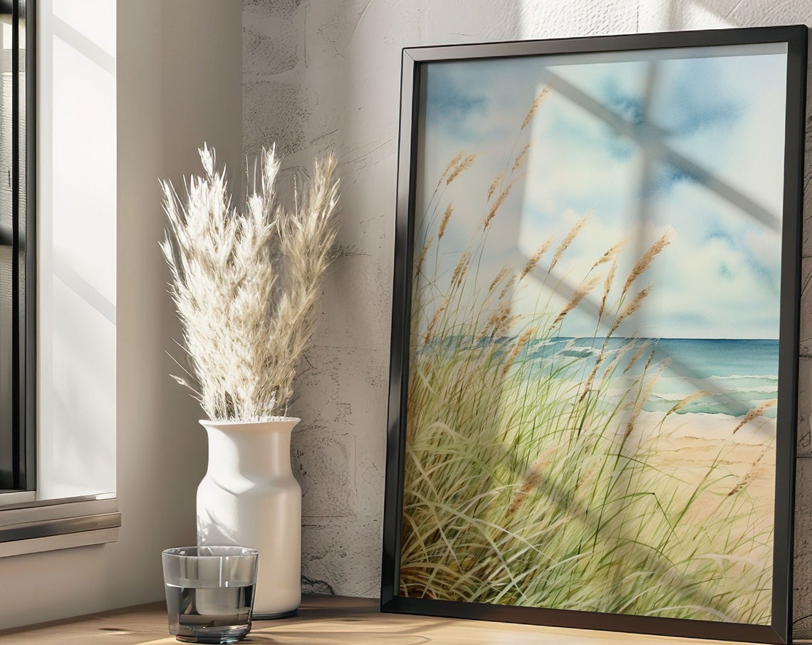 Coastal Beach Grass Watercolor Ocean View Serene Decor Poster - Image 5