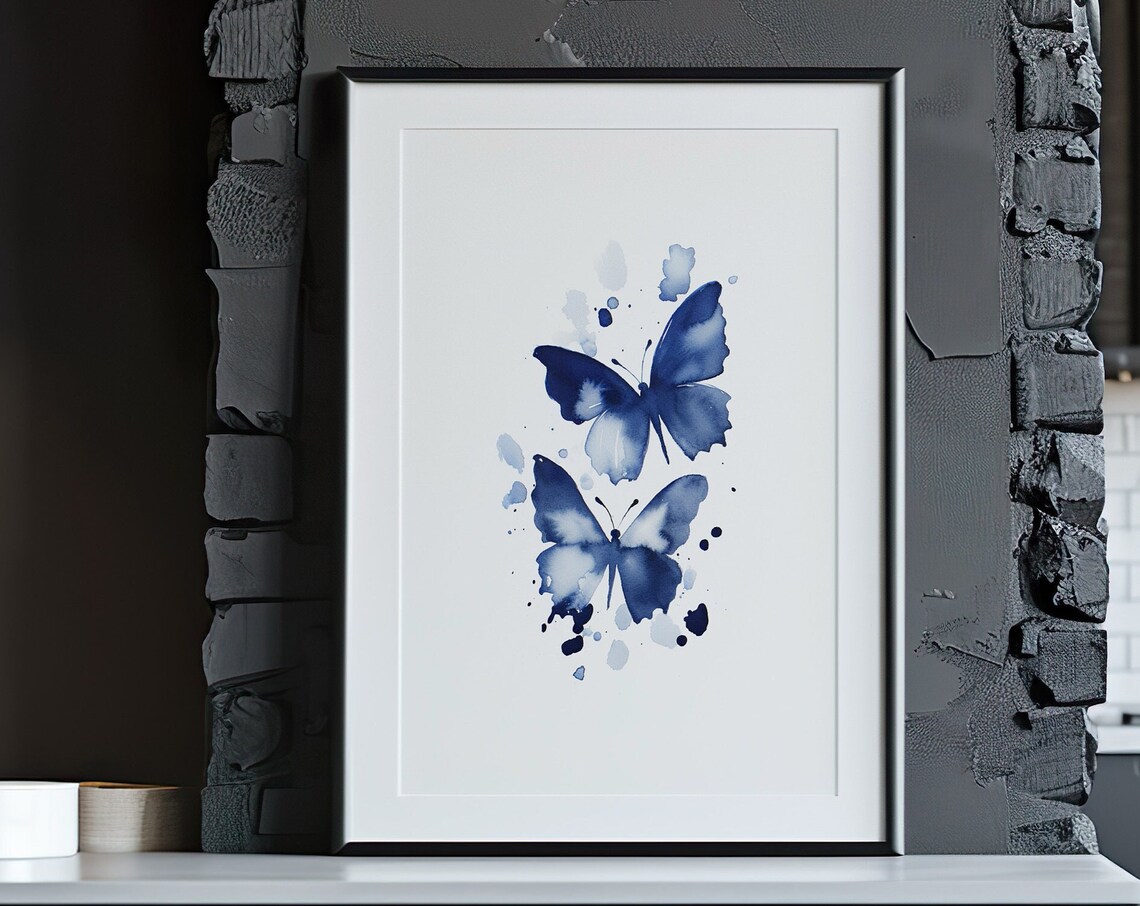 Two Blue Butterflies Watercolor Splash Flight Garden Wall Poster - Image 5