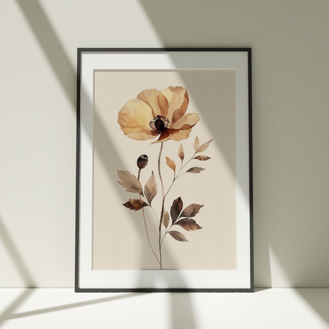 Beige Anemone Flower Watercolor Minimalist Neutral Decor Art Poster
