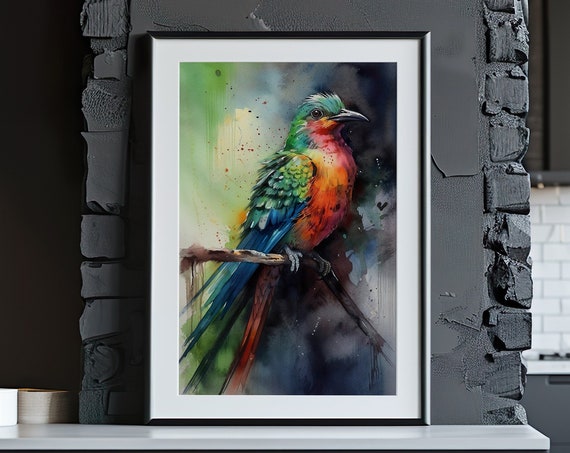 Quetzal Painting Wall Art Poster Gift Watercolor Colorful Animal Painting Illustration Nature Wall Art Home Decor Print