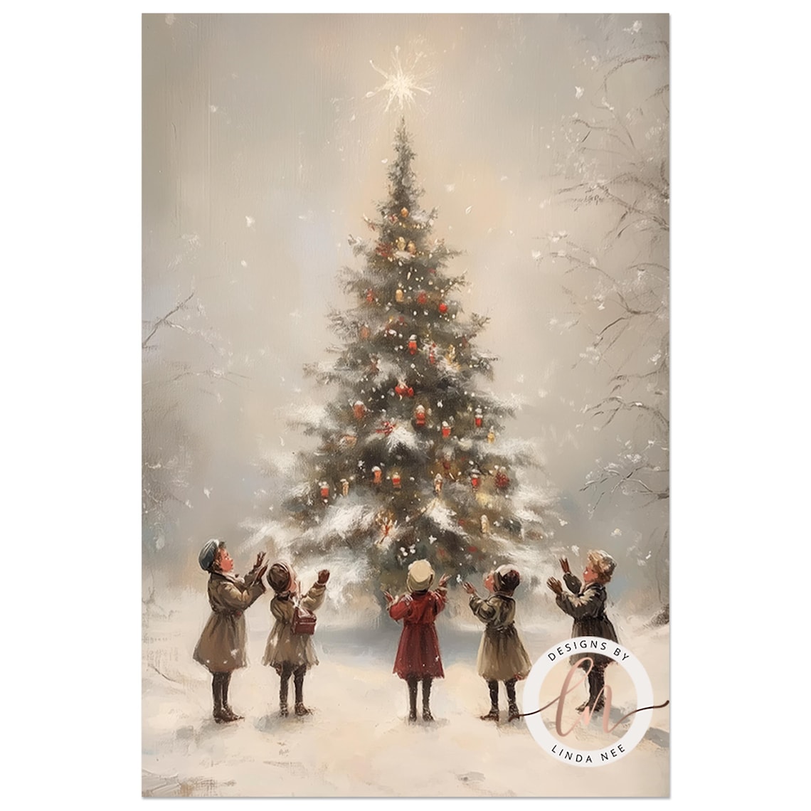 Christmas Tree Vintage Christmas Art Print, Winter Decor - Image 3