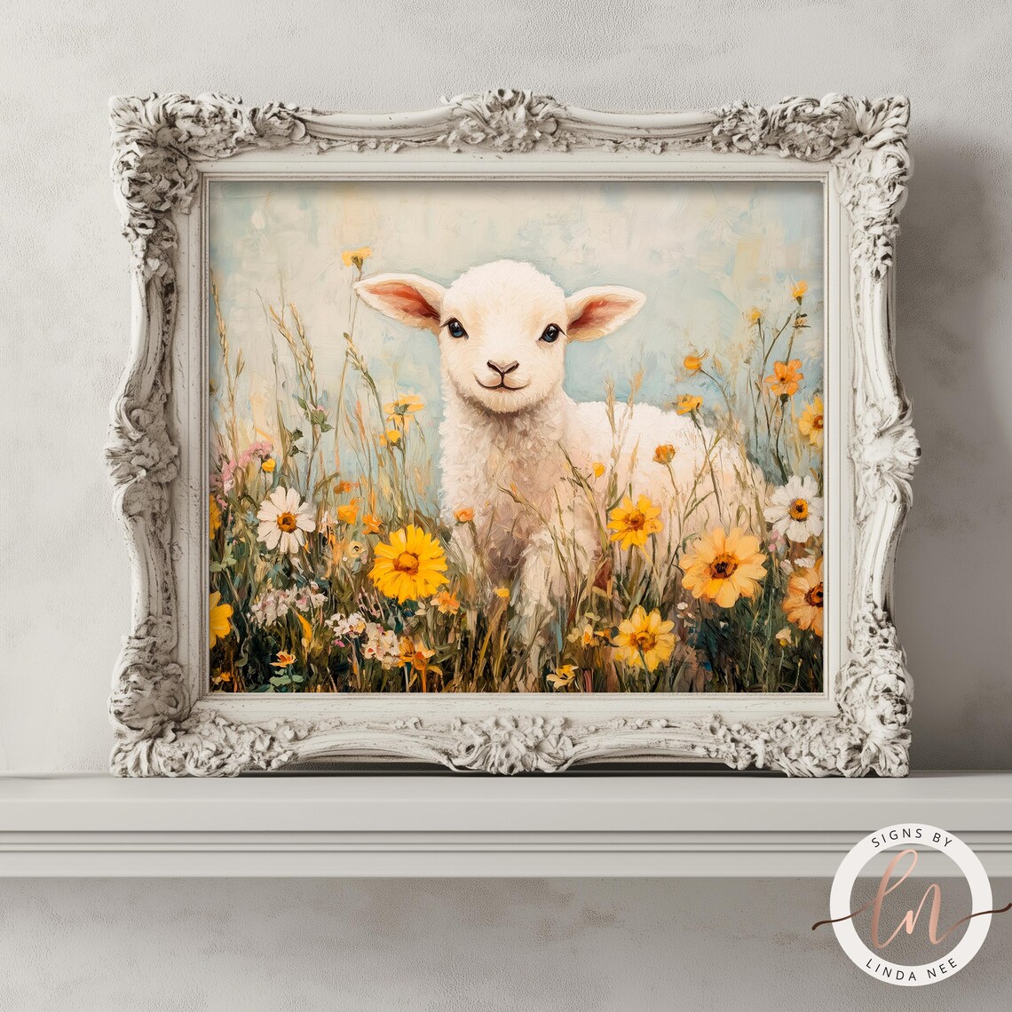 Vintage Lamb Spring Art Print, Easter Cottagecore