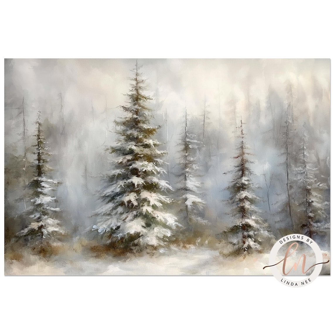 Pine Tree Winter Forest Vintage Christmas Art Print - Image 2