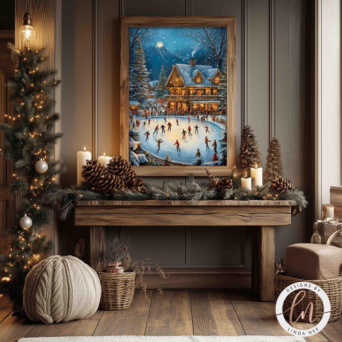 Winter Skating Rink Vintage Christmas Art Print - Image 2
