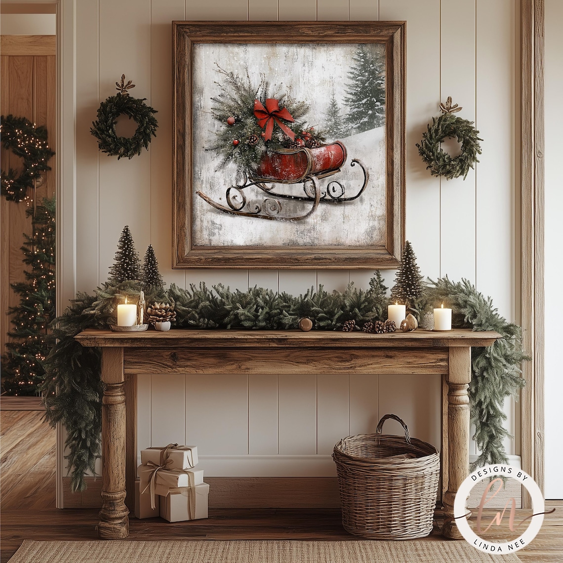 Vintage Christmas Sleigh Art Print, Modern Farmhouse - Image 3