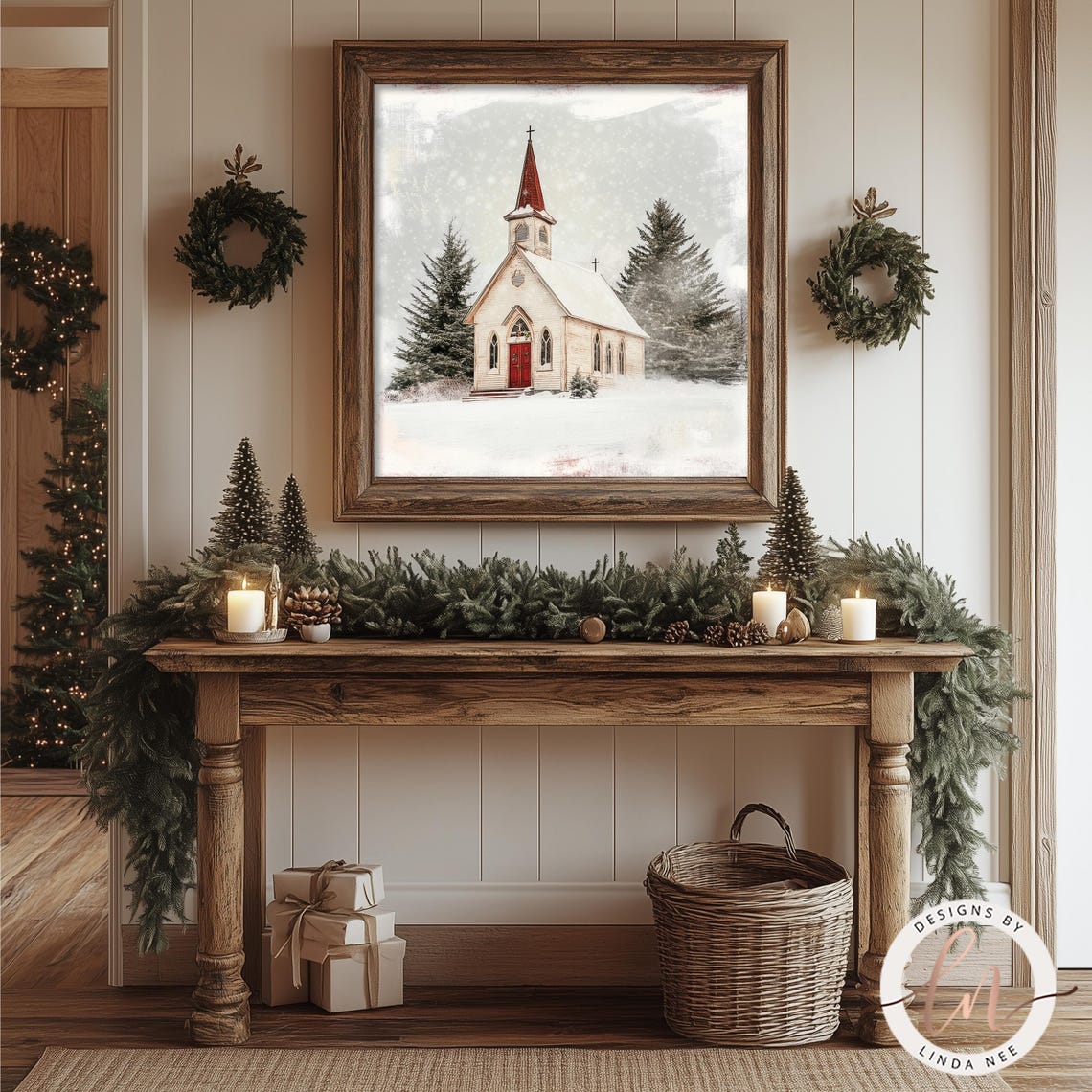 Snowy Church Christmas Scene Oil Painting Wall Art Large Winter Metal Print Winter Decor Country Aesthetic Farmhouse Decor 6 Xms032 - Image 2