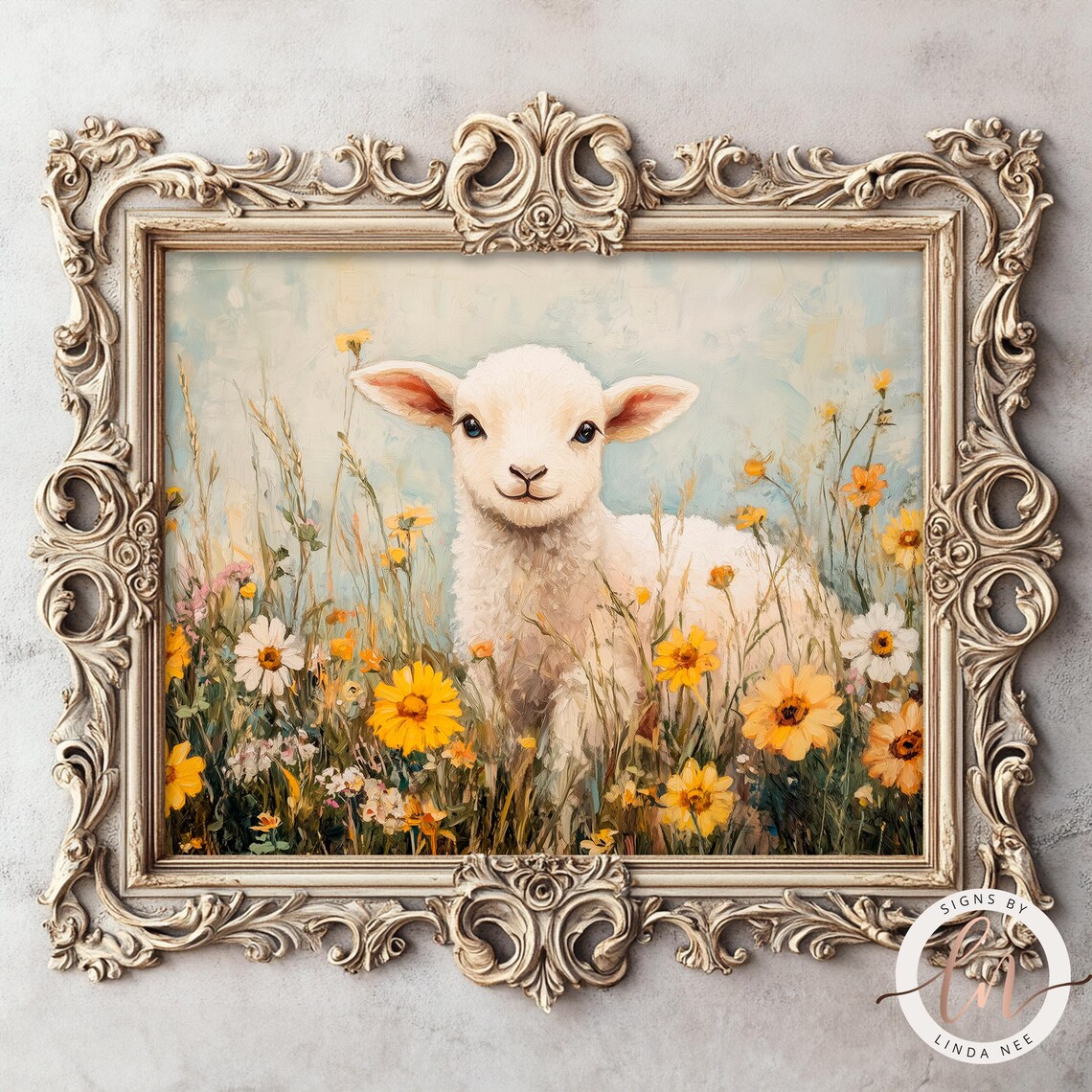 Vintage Lamb Spring Art Print, Easter Cottagecore - Image 4