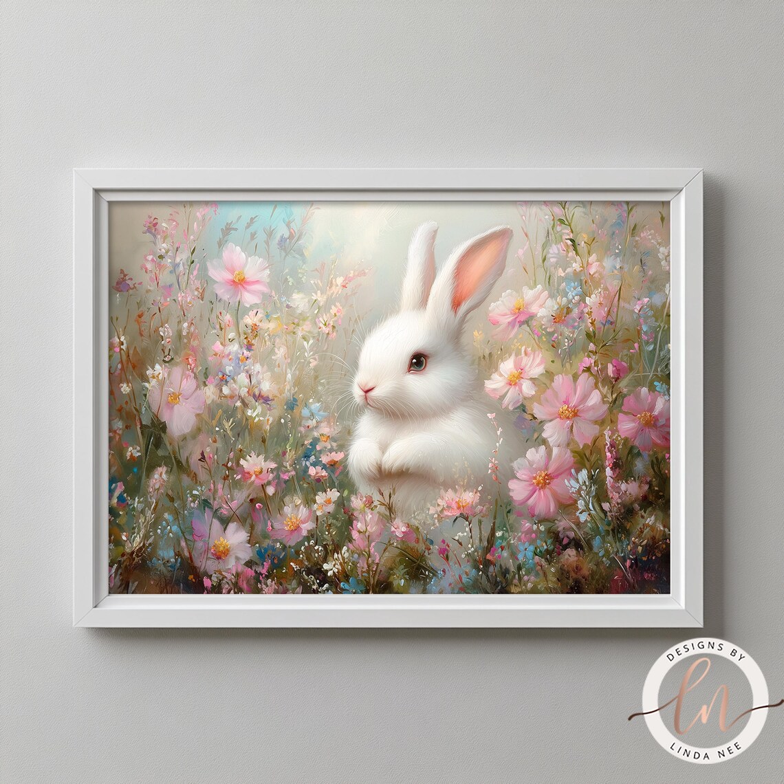 Spring Bunny Rabbit in Wildflower Field, Vintage Art Print - Image 2