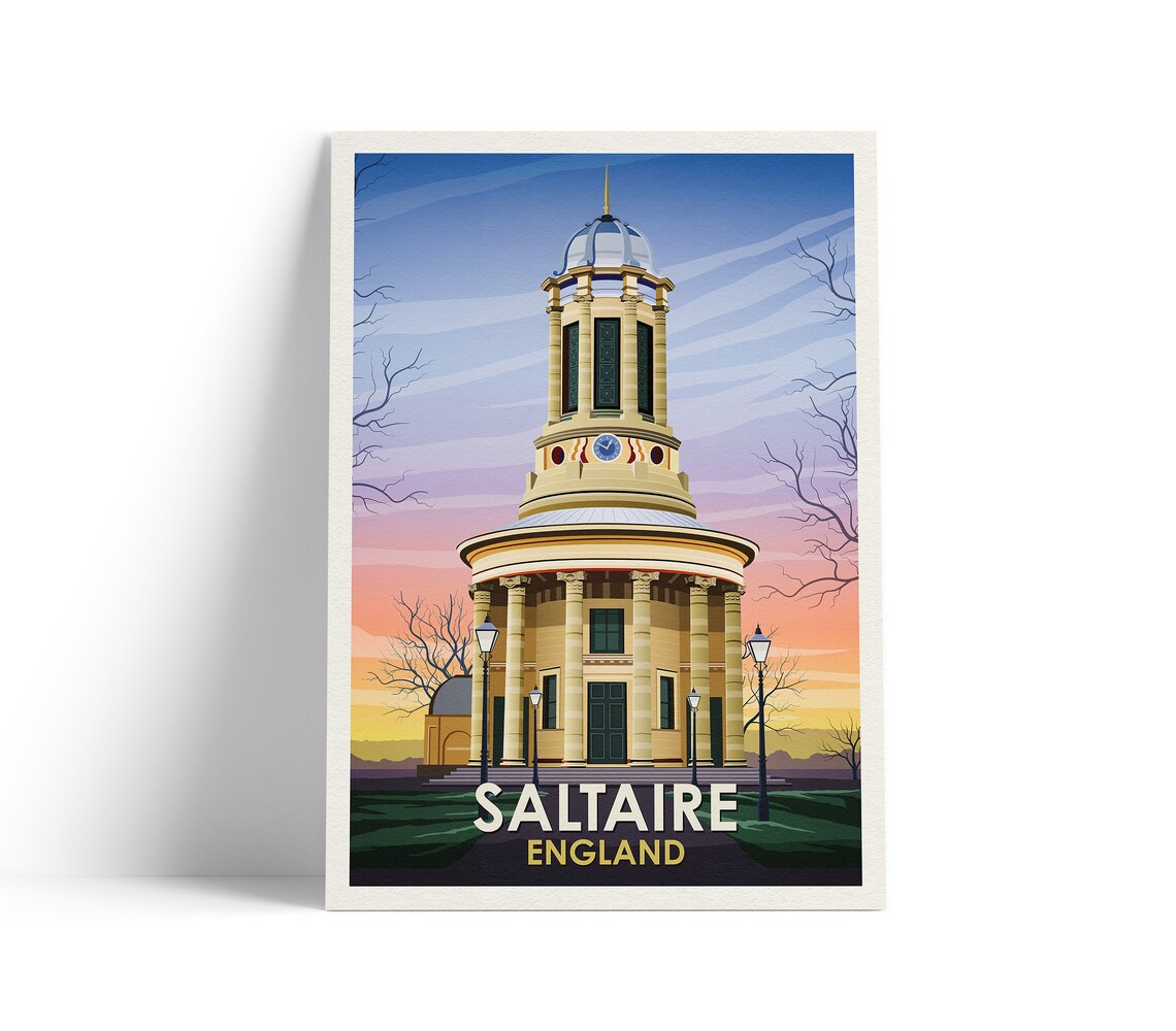 Saltaire Travel Poster, Yorkshire England Heritage