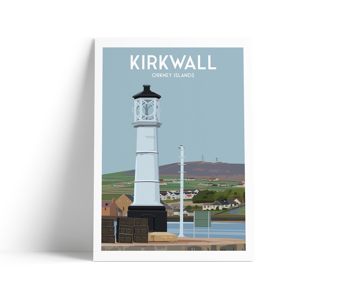 Kirkwall Orkney Islands Vintage Travel Poster Lighthouse Scene