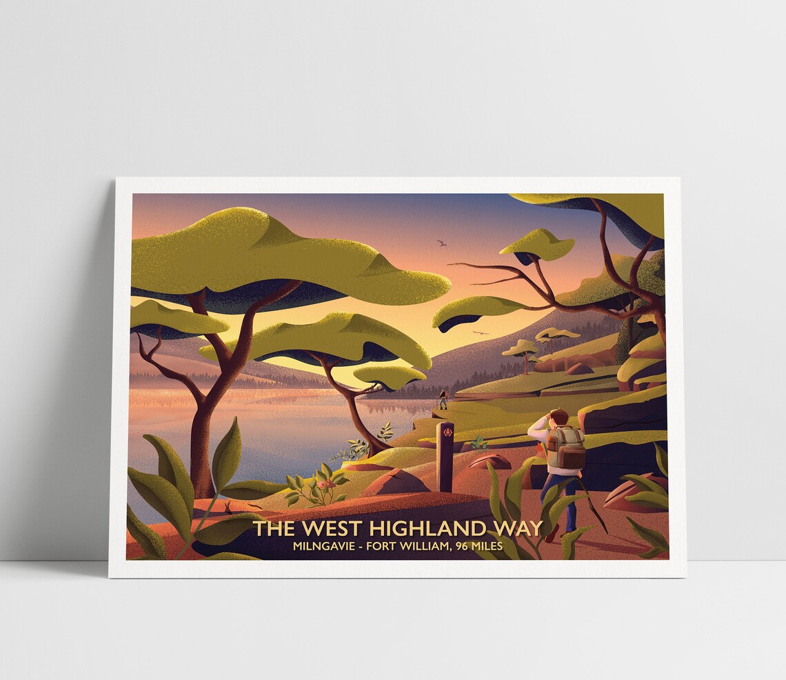 West Highland Way Travel Poster, Hillwalking Route