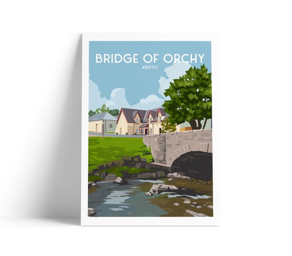 Bridge Of Orchy Travel Poster West Highland Way Print Featuring Hotel Scotland Hiking Art A4 A3 A2 A1 Sizes